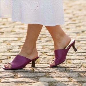 Vaneli Magenta Pink Leather Mule Heels Open Back Mid Heel Women’s Size 10W